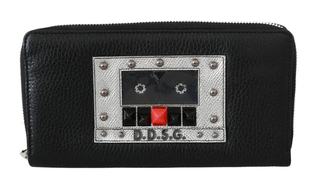 Dolce & Gabbana Elegant Black Leather Zip Continental Wallet - Hilstor