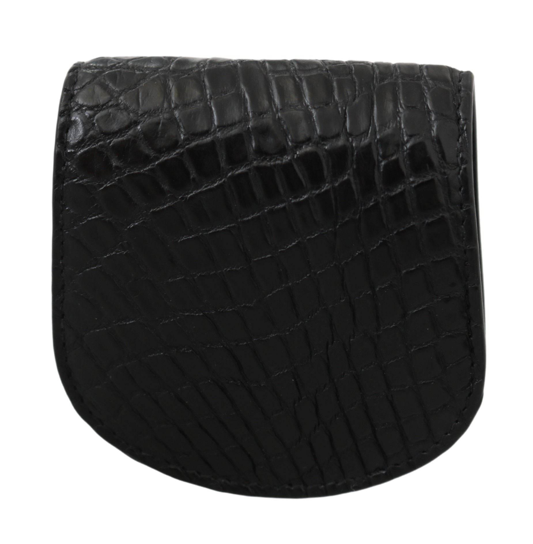 Dolce & Gabbana Sleek Black Leather Coin Case Wallet - Hilstor