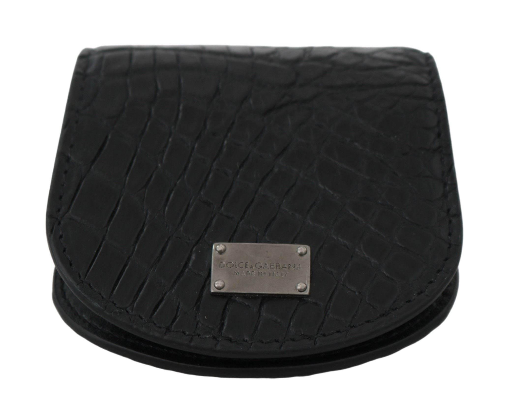 Dolce & Gabbana Sleek Black Leather Coin Case Wallet - Hilstor