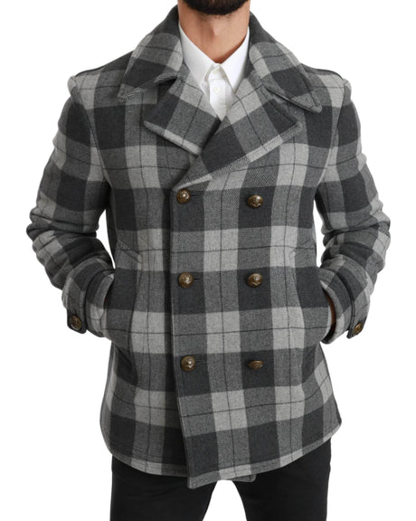 Dolce & Gabbana Gray Check Wool Cashmere Coat Jacket - Hilstor