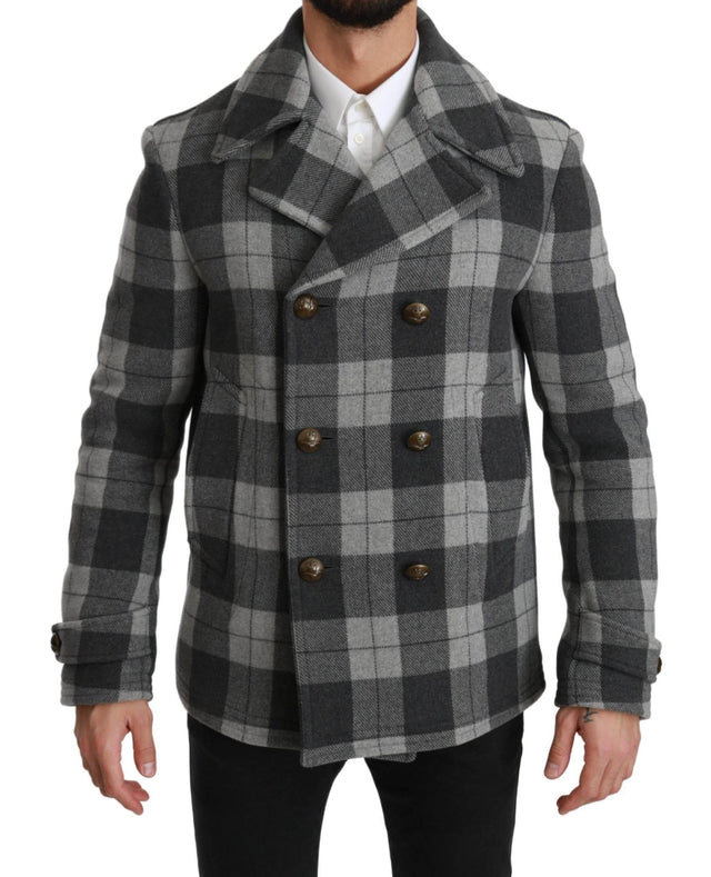 Dolce & Gabbana Elegant Gray Check Double Breasted Coat - Hilstor