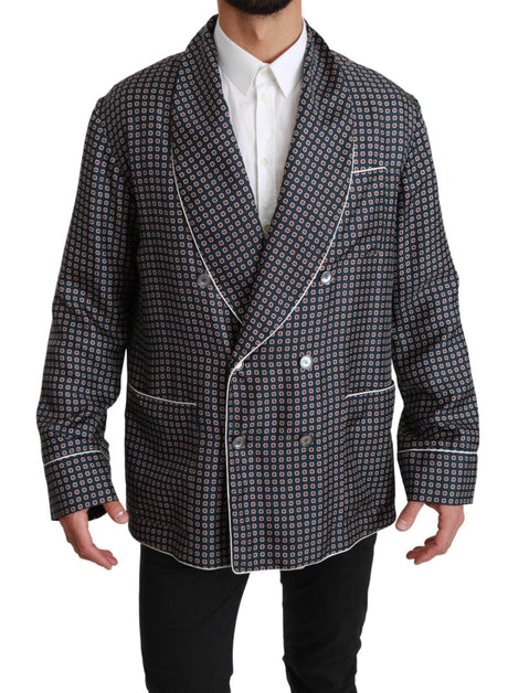 Dolce & Gabbana Elegant Navy Silk Double Breasted Coat - Hilstor