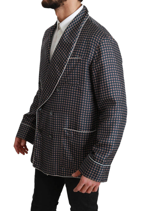 Dolce & Gabbana Elegant Navy Silk Double Breasted Coat - Hilstor