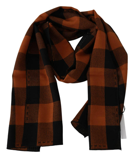 Costume National Orange Check Neck Wrap Shawl Scarf - Hilstor