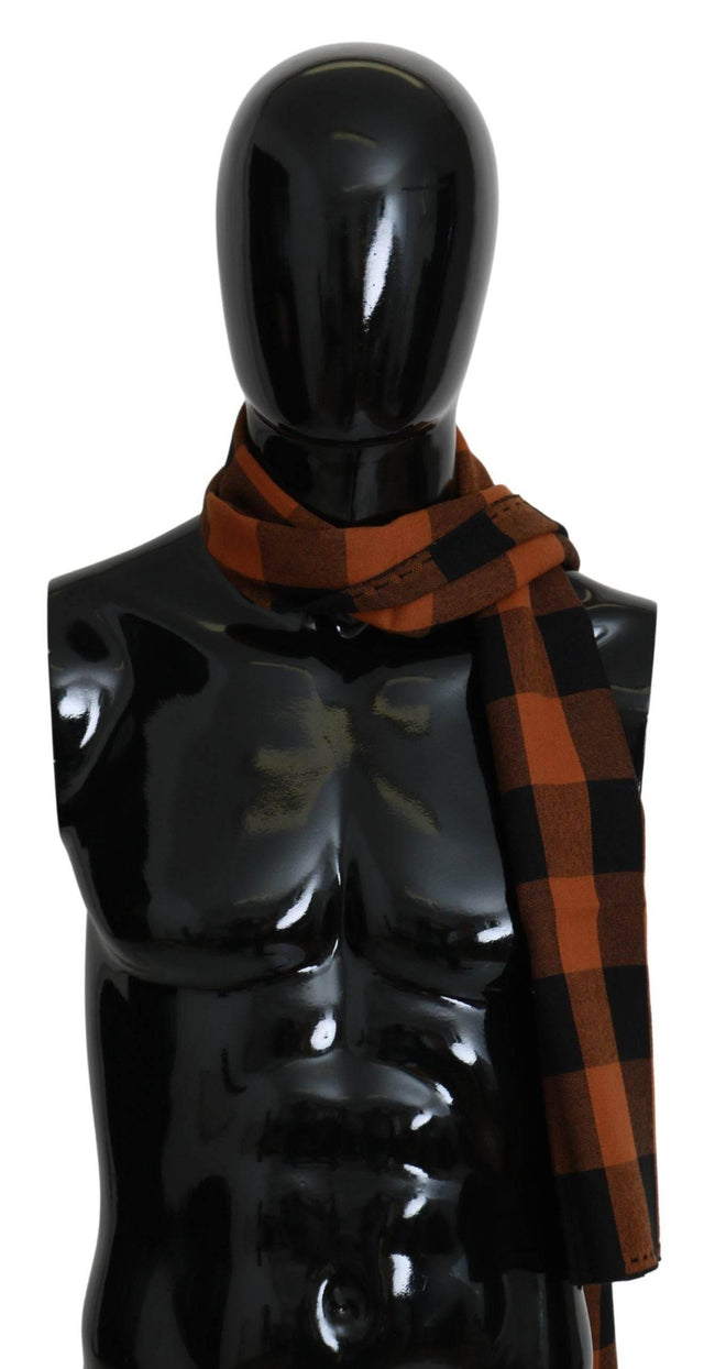 Costume National Chic Orange Check Wool Blend Scarf - Hilstor