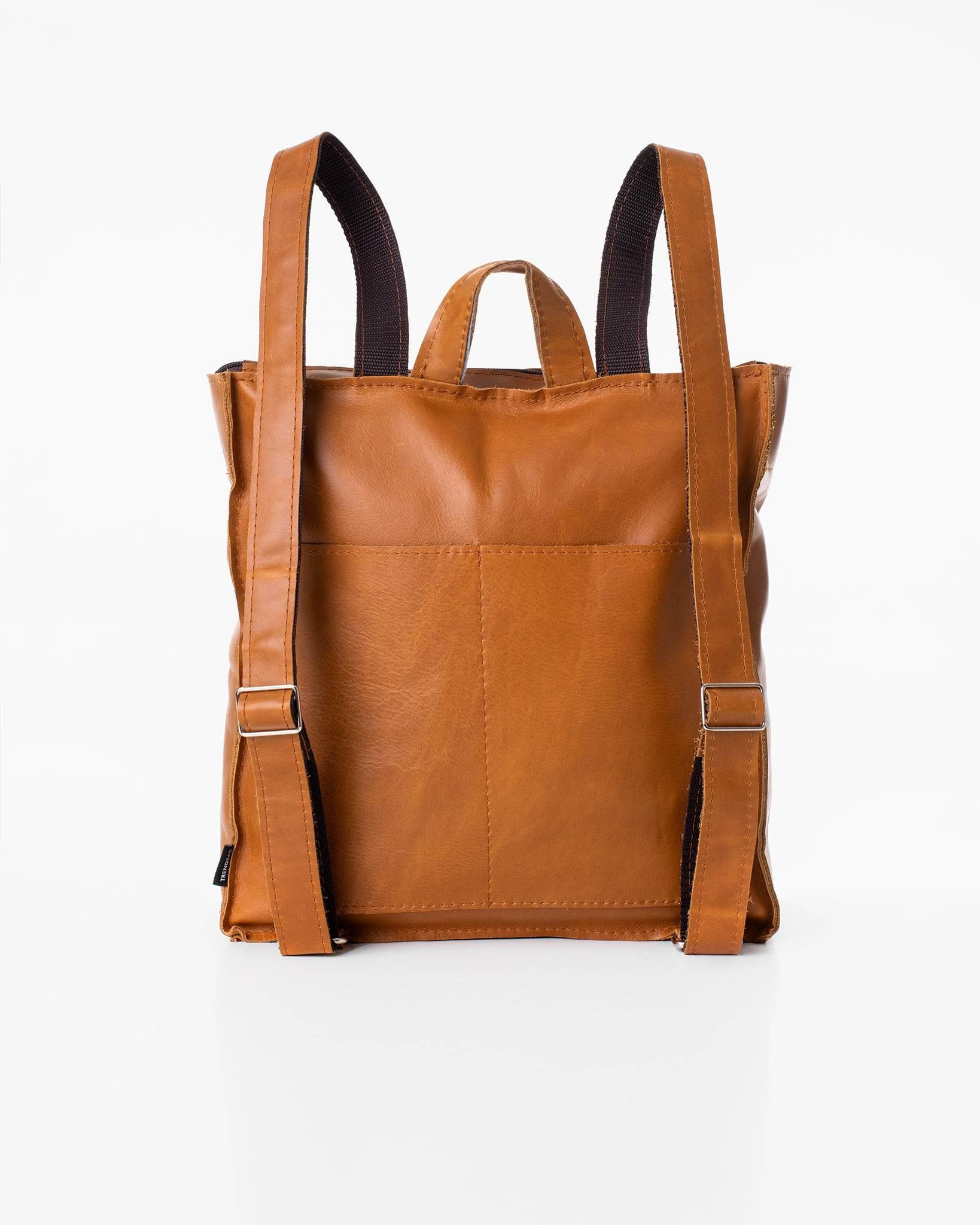 Folk 2 Leather Backpack – Caramel, Handmade & Eco-Friendly, Made in Europe | Unique Design & Durable - Hilstor