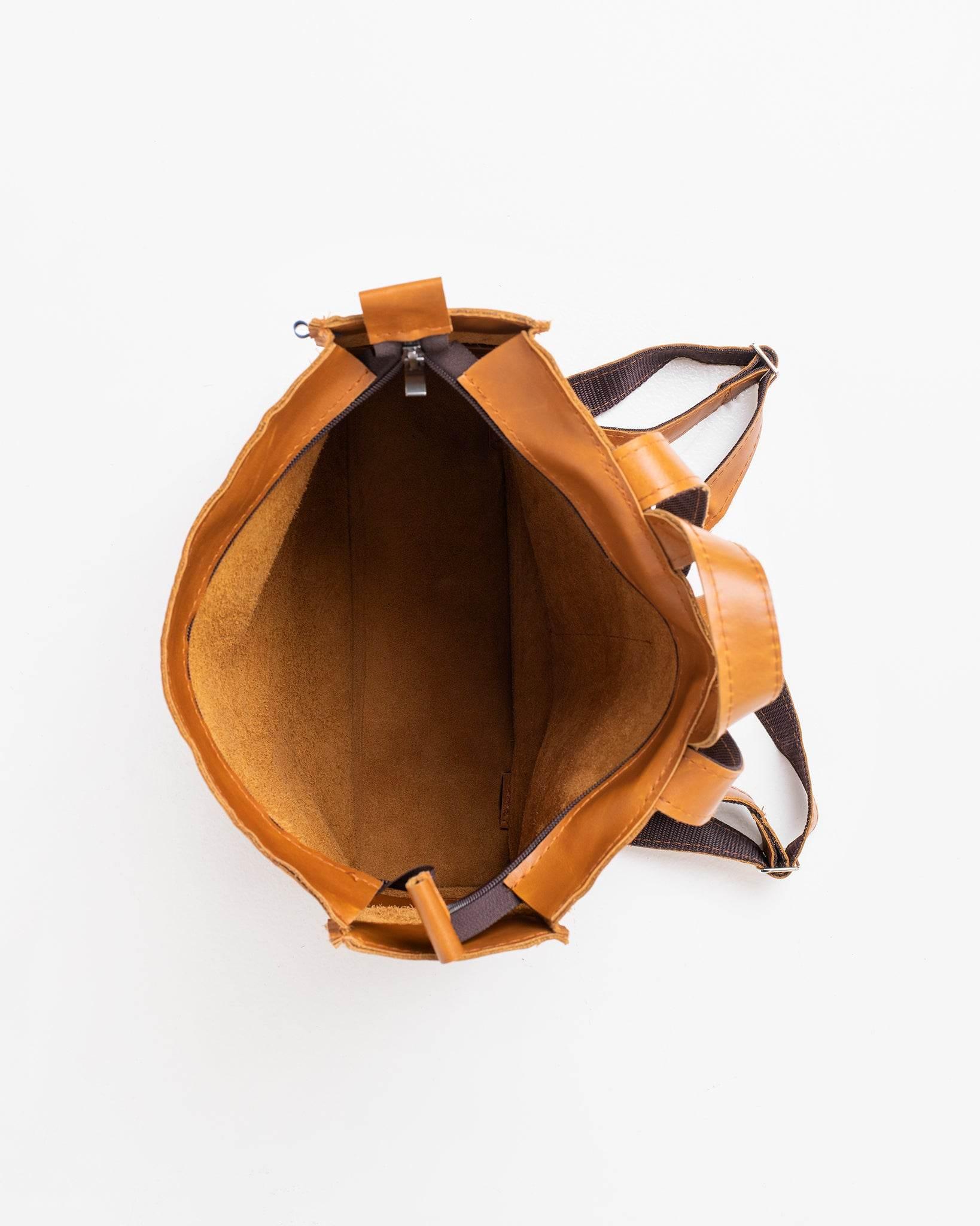 Folk 2 Leather Backpack – Caramel, Handmade & Eco-Friendly, Made in Europe | Unique Design & Durable - Hilstor