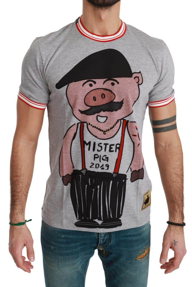 Dolce & Gabbana Gray Cotton Top 2019 Year of the Pig T-shirt - Hilstor