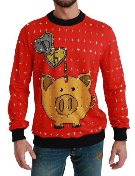 Dolce & Gabbana Elegant Red Crystal-Embellished Pullover Sweater - Hilstor