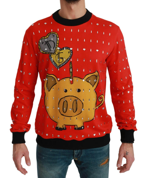 Dolce & Gabbana Elegant Red Crystal-Embellished Pullover Sweater - Hilstor