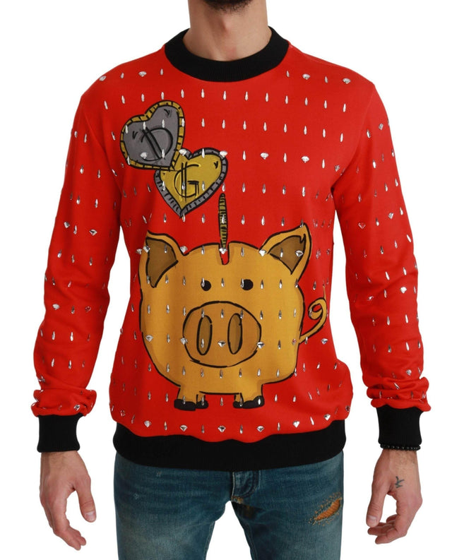 Dolce & Gabbana Elegant Red Crystal-Embellished Pullover Sweater - Hilstor