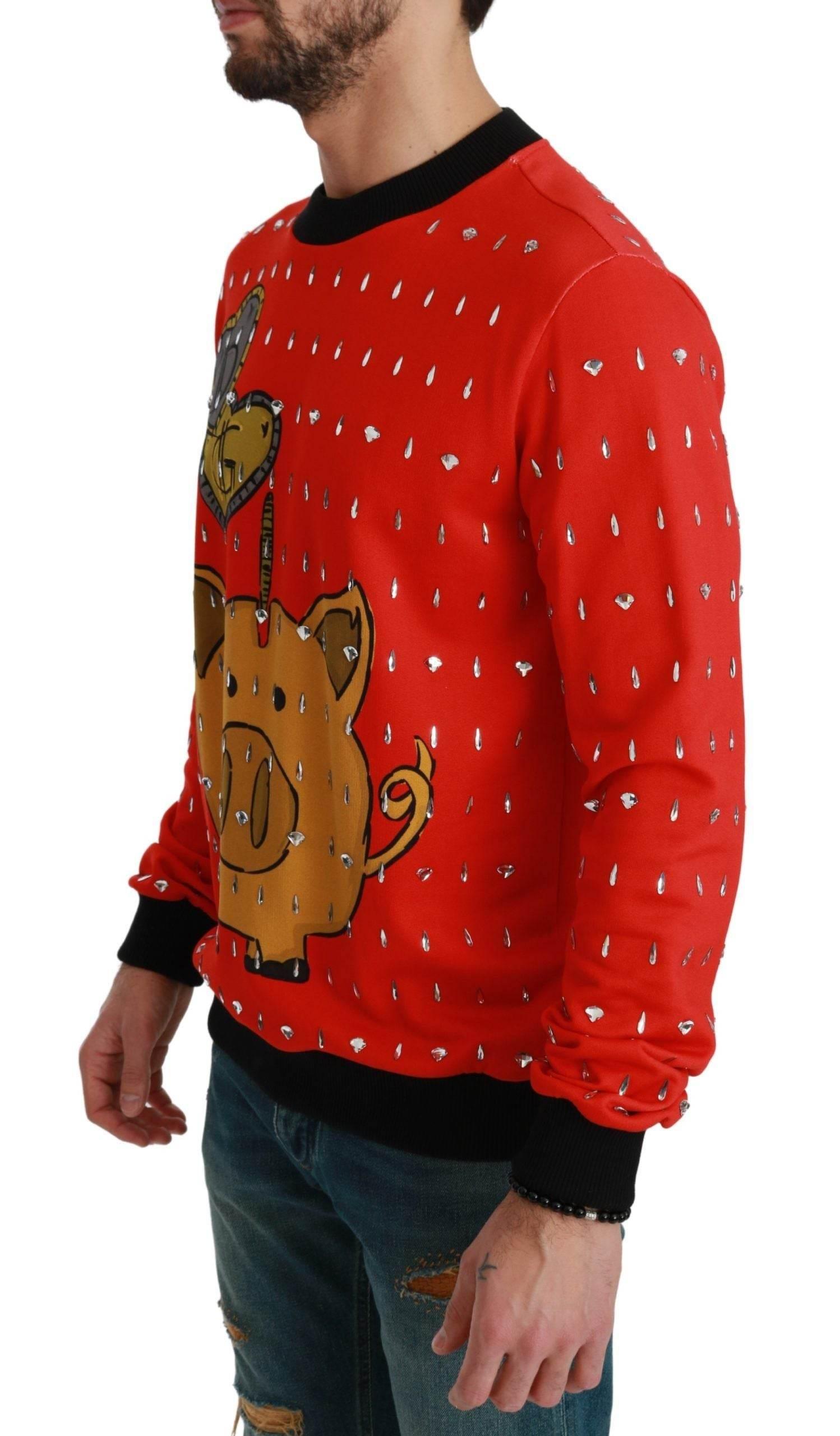 Dolce & Gabbana Elegant Red Crystal-Embellished Pullover Sweater - Hilstor
