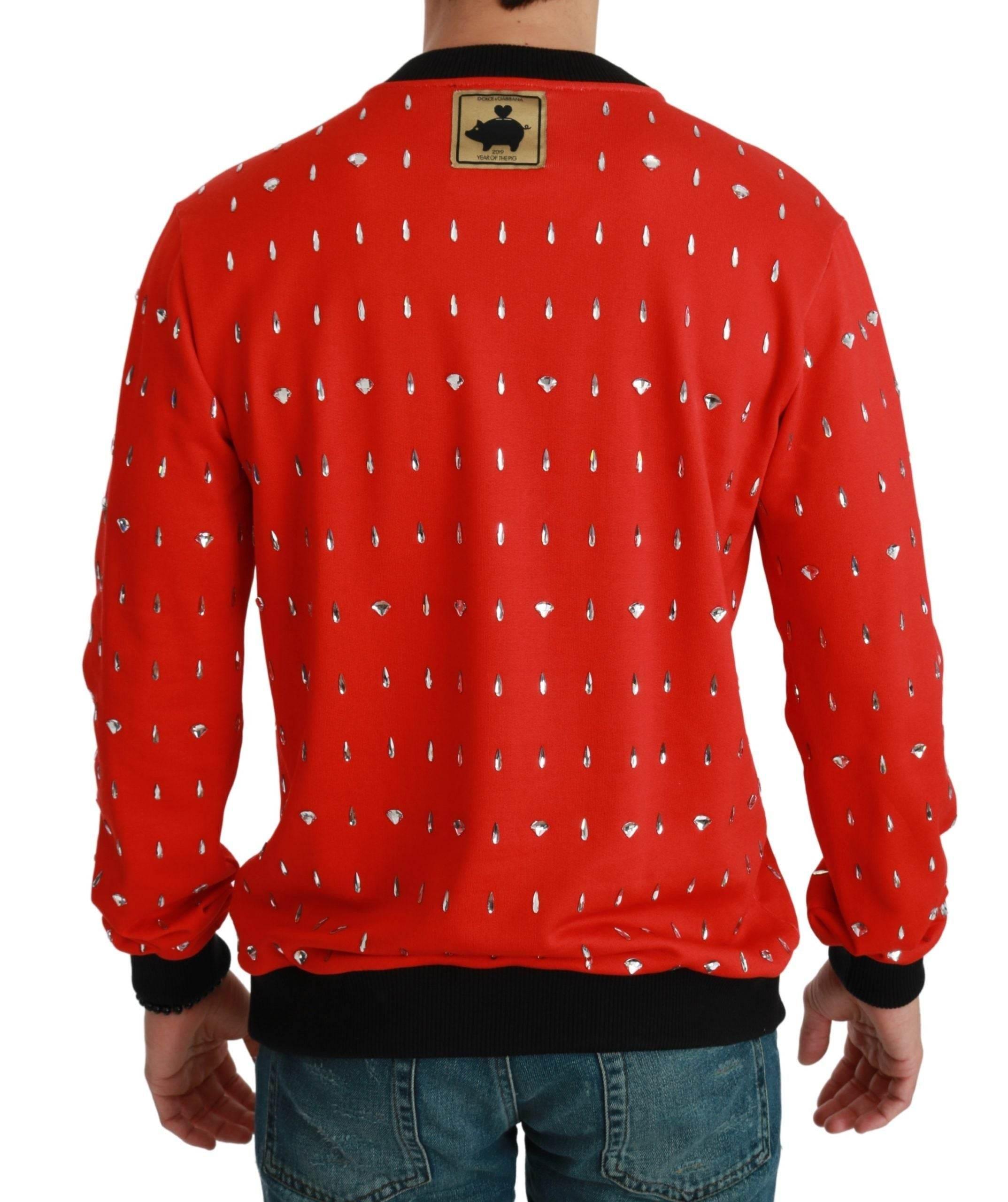 Dolce & Gabbana Elegant Red Crystal-Embellished Pullover Sweater - Hilstor