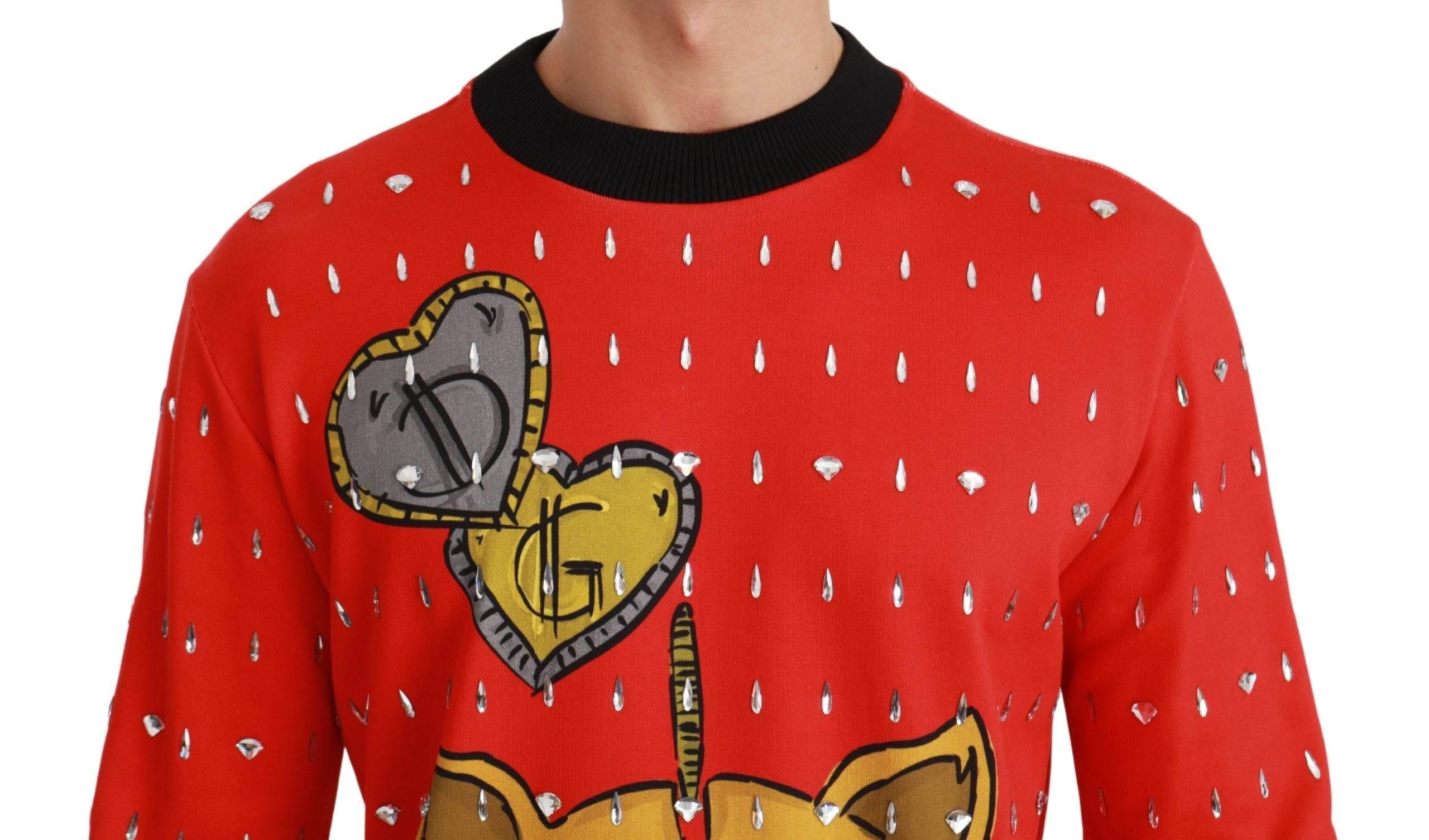 Dolce & Gabbana Elegant Red Crystal-Embellished Pullover Sweater - Hilstor