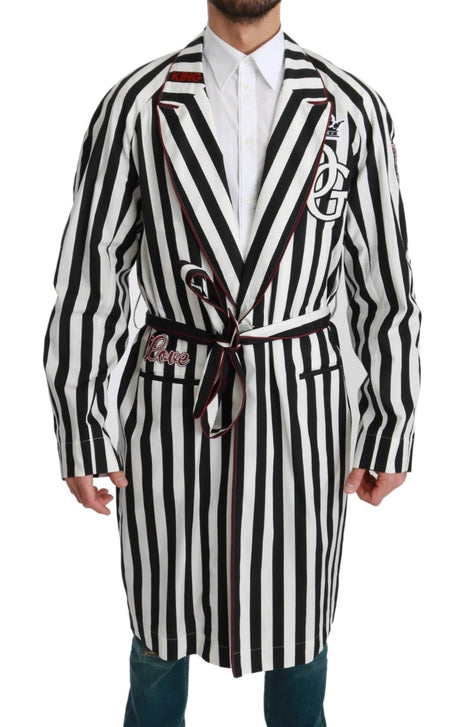 Dolce & Gabbana Elegant Belted Robe Nightgown in Black & White - Hilstor