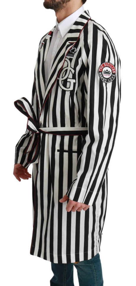 Dolce & Gabbana Elegant Belted Robe Nightgown in Black & White - Hilstor