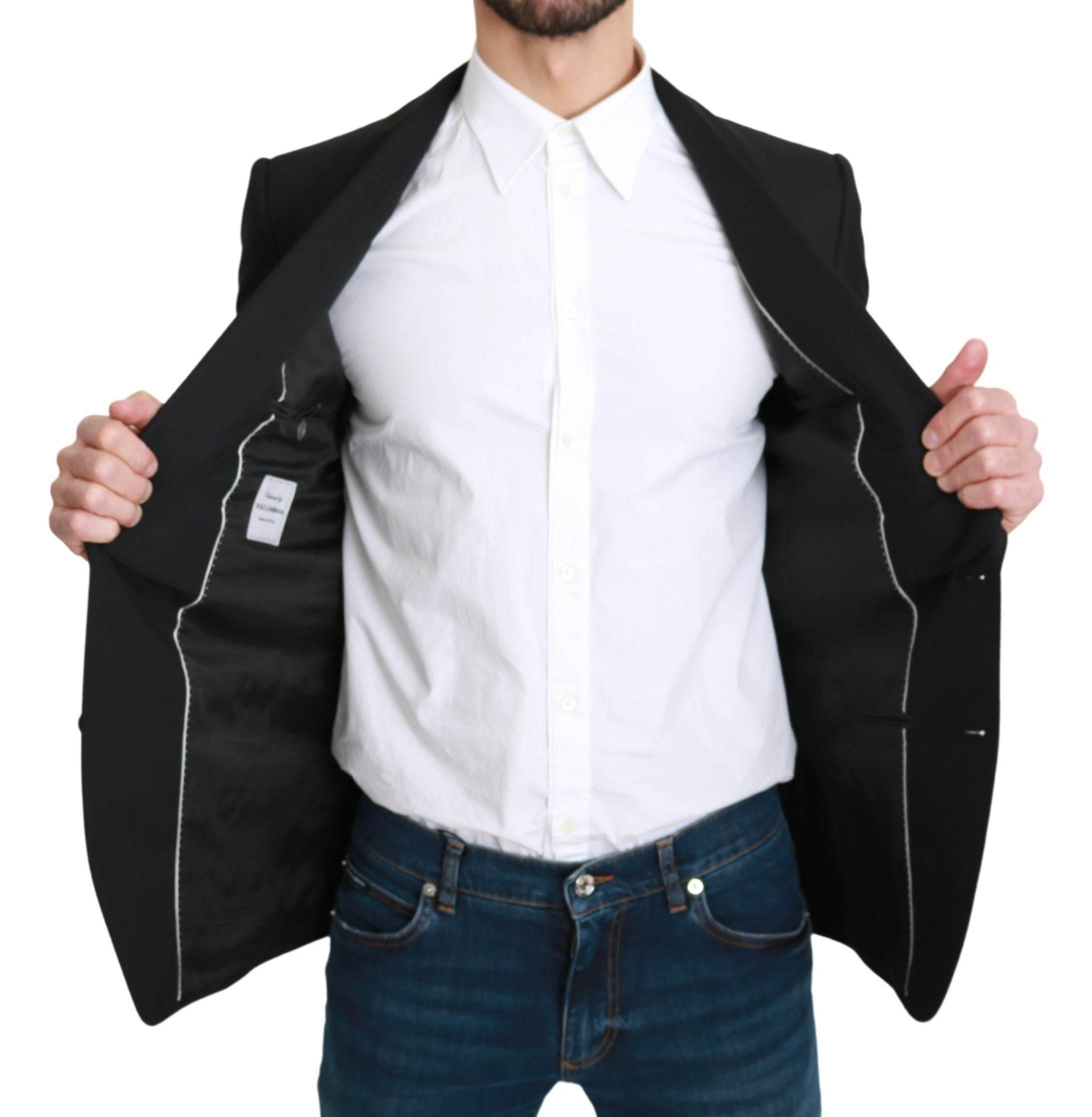 Dolce & Gabbana Black Single Breasted Formal Wool Blazer - Hilstor