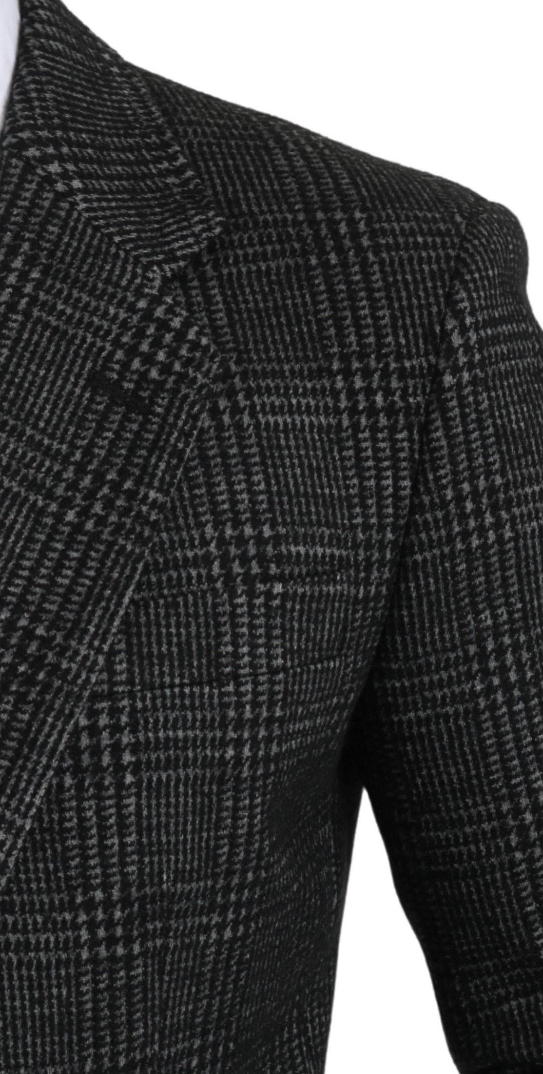 Dolce & Gabbana Gray Plaid Check Slim Fit Jacket Blazer - Hilstor