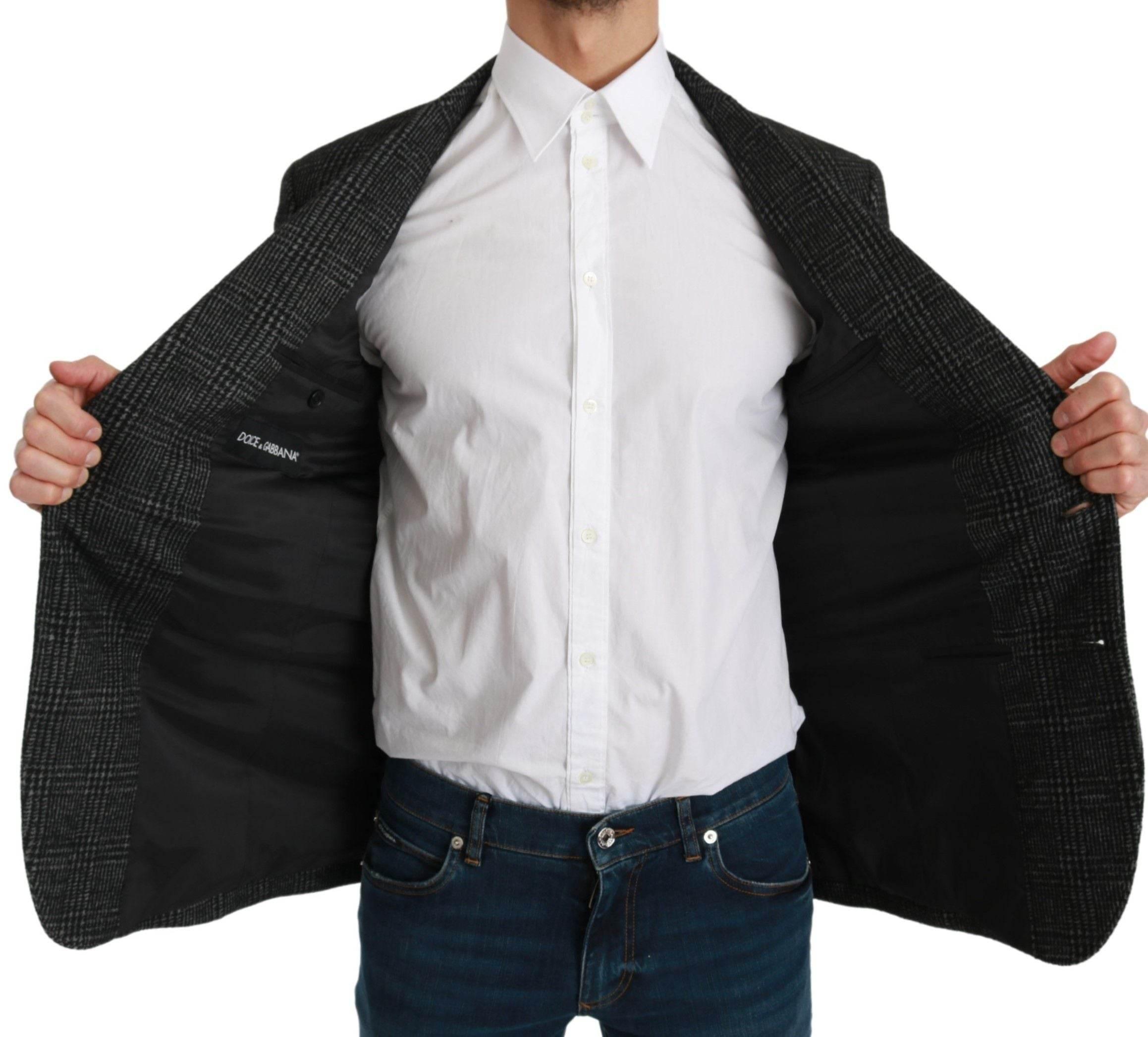 Dolce & Gabbana Gray Plaid Check Slim Fit Jacket Blazer - Hilstor