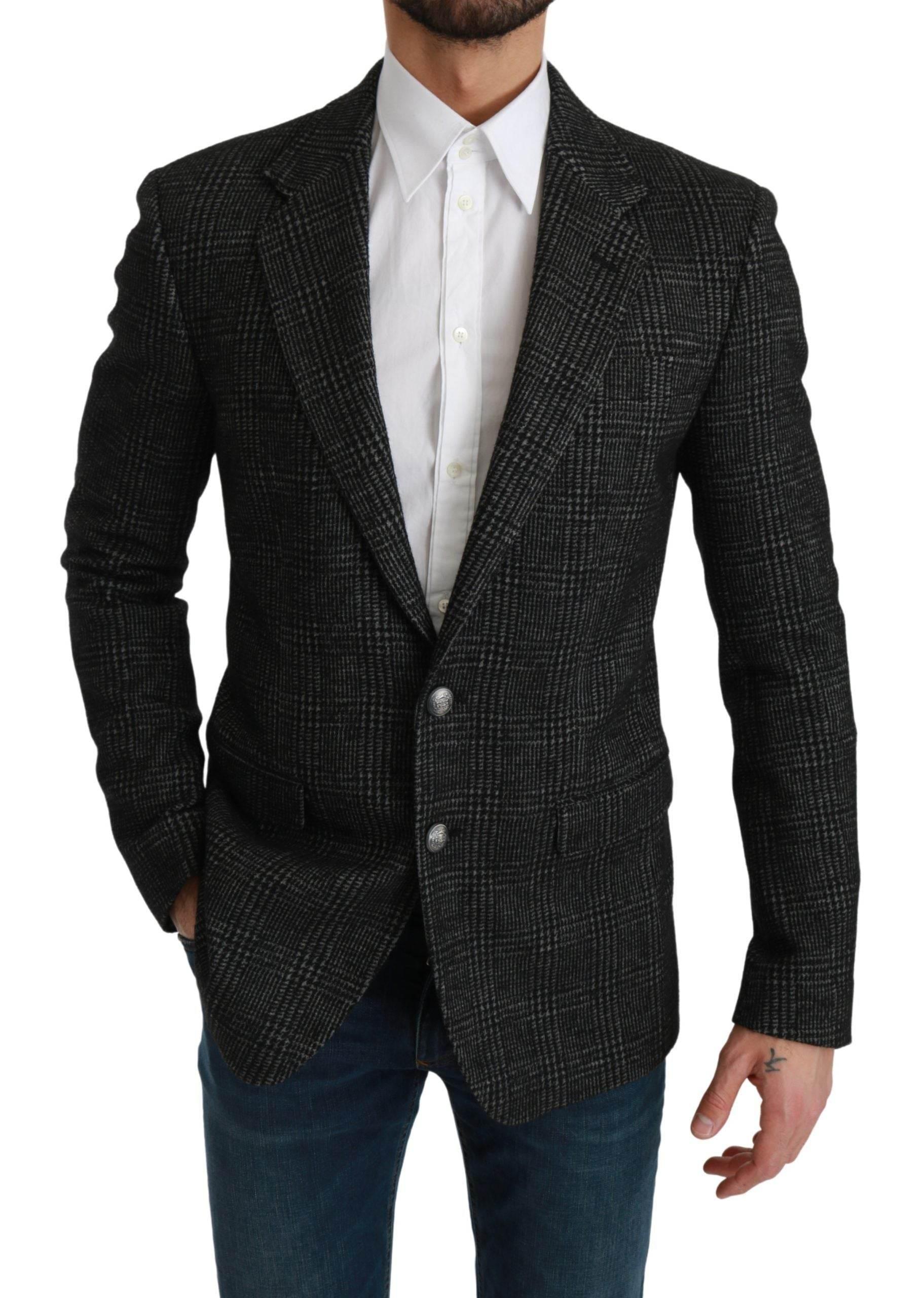 Dolce & Gabbana Gray Plaid Check Slim Fit Jacket Blazer - Hilstor