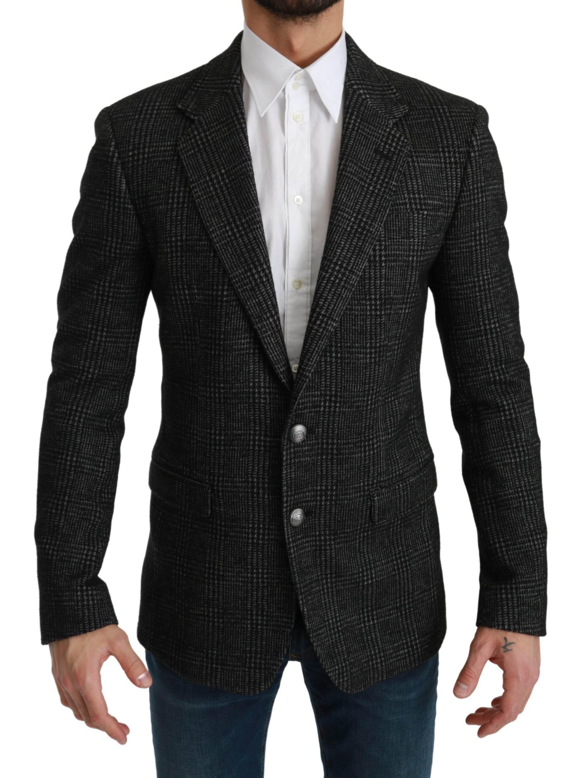 Dolce & Gabbana Gray Plaid Check Slim Fit Jacket Blazer - Hilstor
