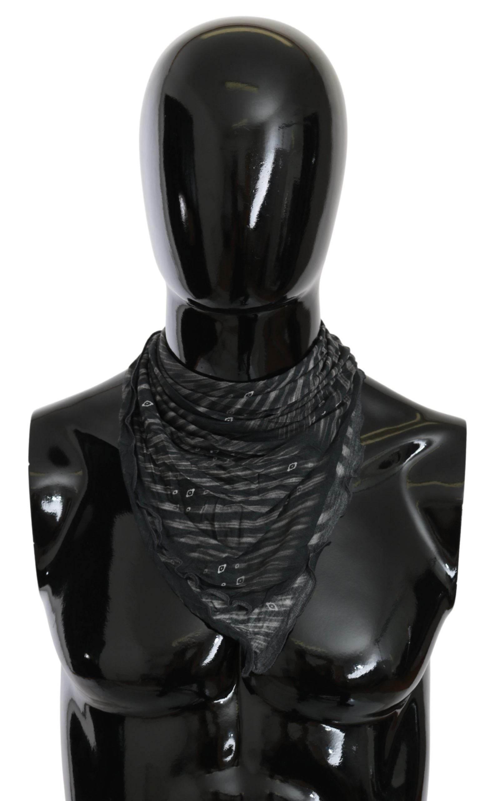Costume National Black Gray Viscose Foulard Branded Scarf - Hilstor