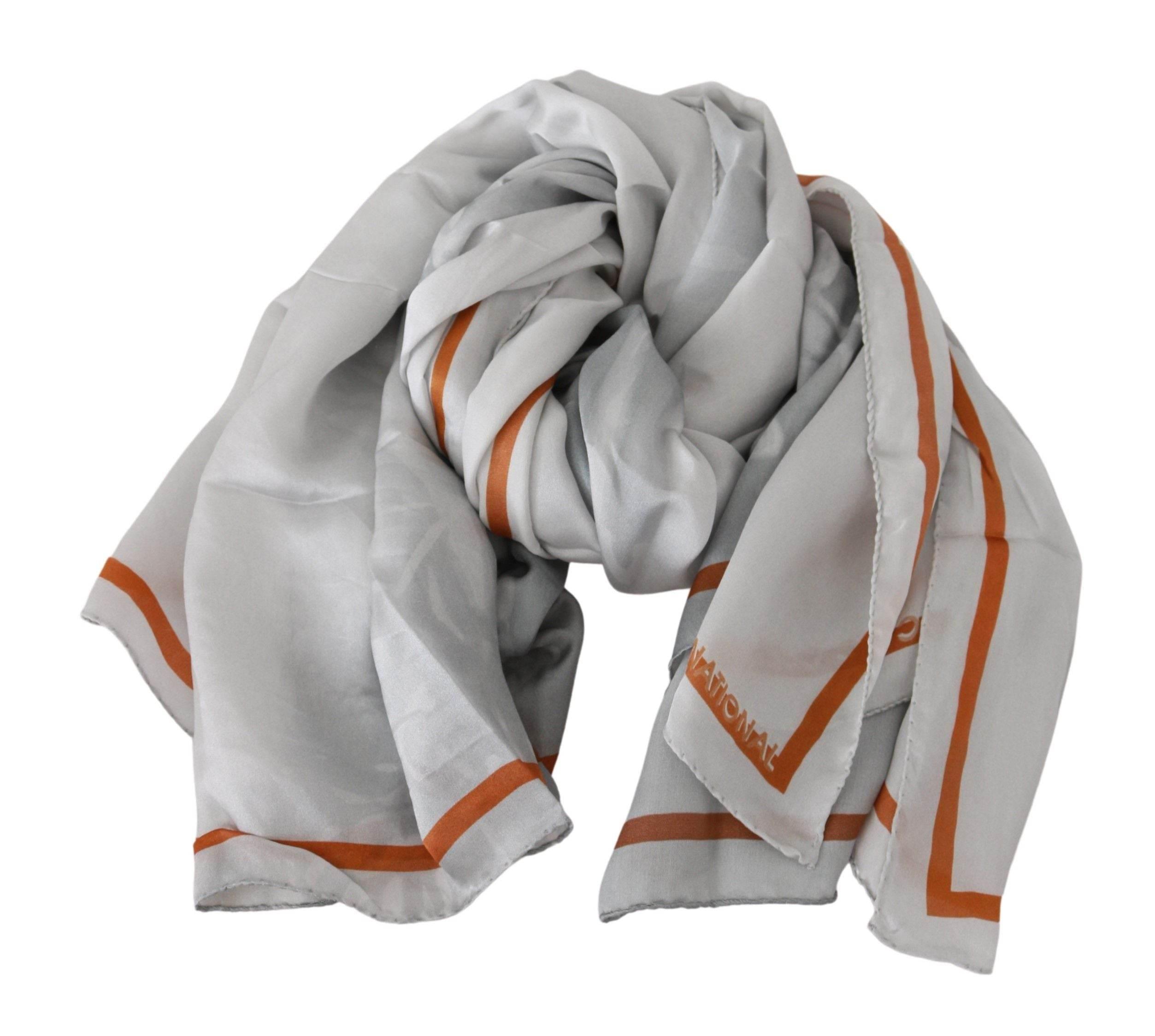 Costume National Gray Orange Silk Floral Foulard Wrap Scarf - Hilstor