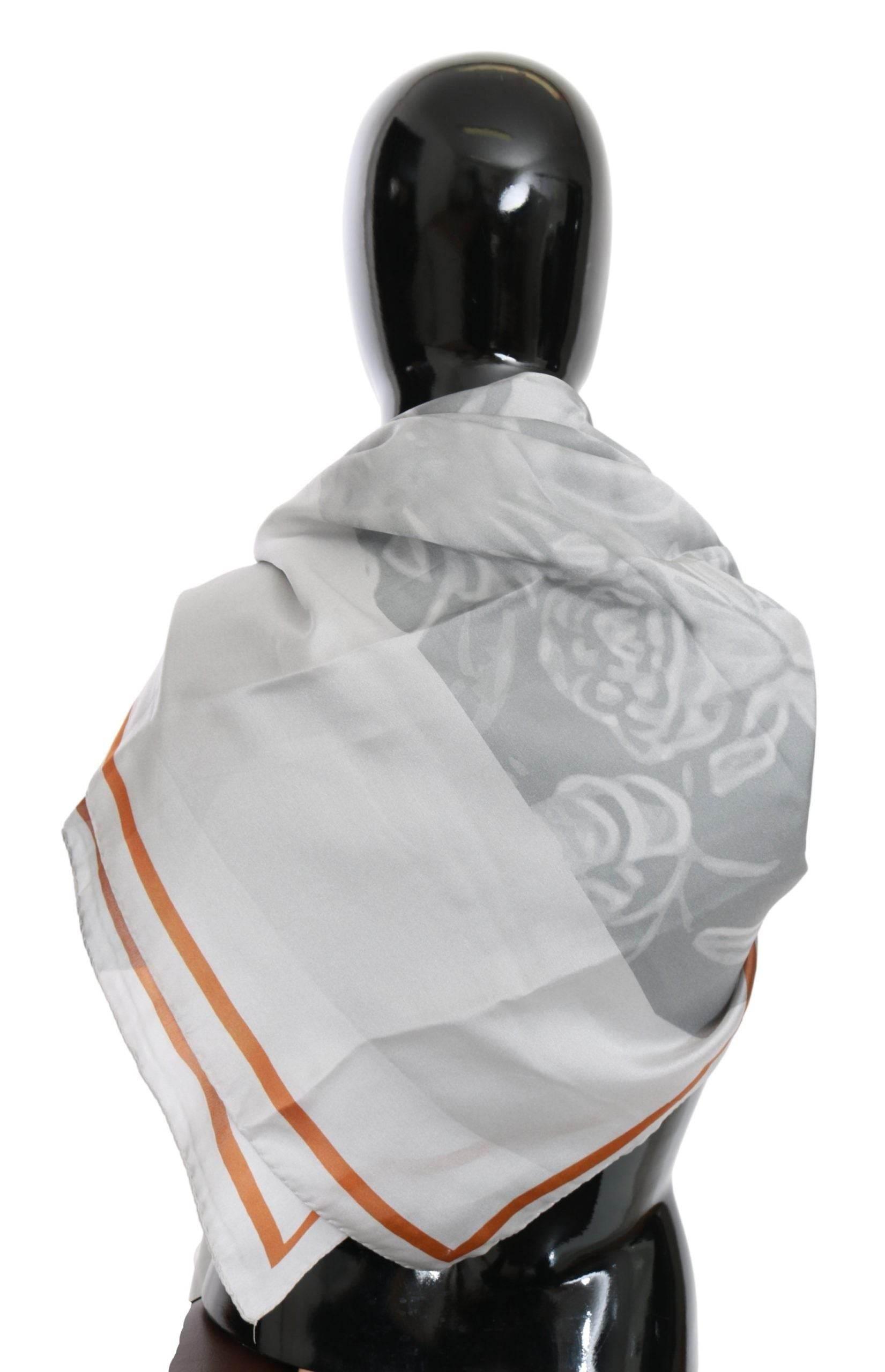 Costume National Gray Red Silk Shawl Foulard Wrap Scarf - Hilstor