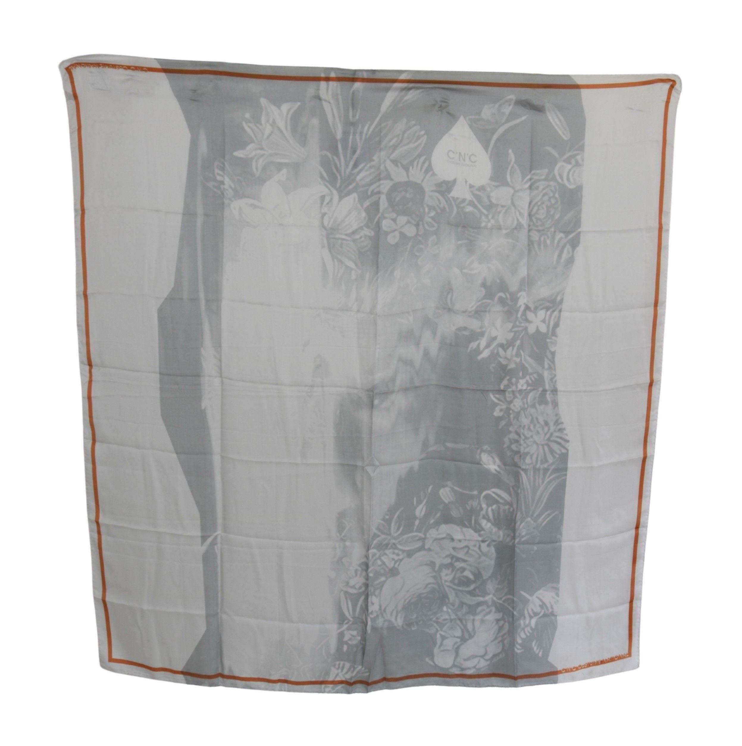Costume National Gray Red Silk Shawl Foulard Wrap Scarf - Hilstor