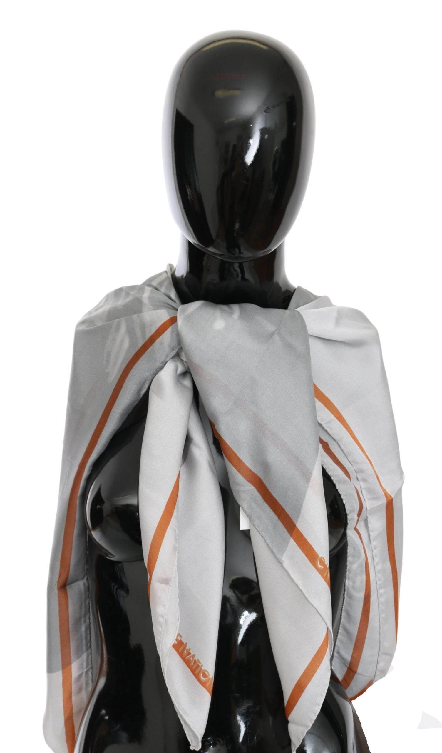 Costume National Gray Red Silk Shawl Foulard Wrap Scarf - Hilstor