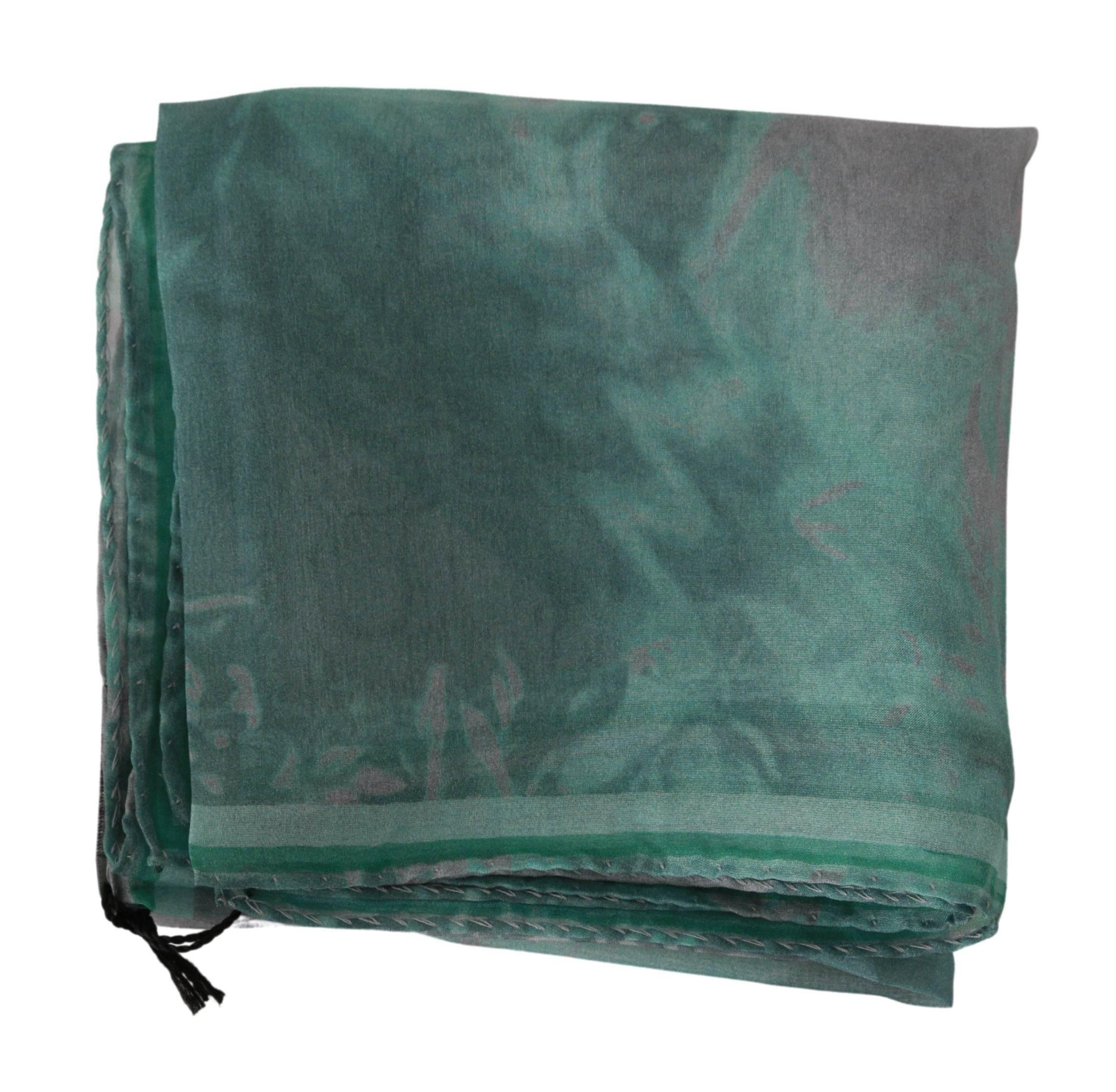 Costume National Green Silk Shawl Foulard Wrap Scarf - Hilstor
