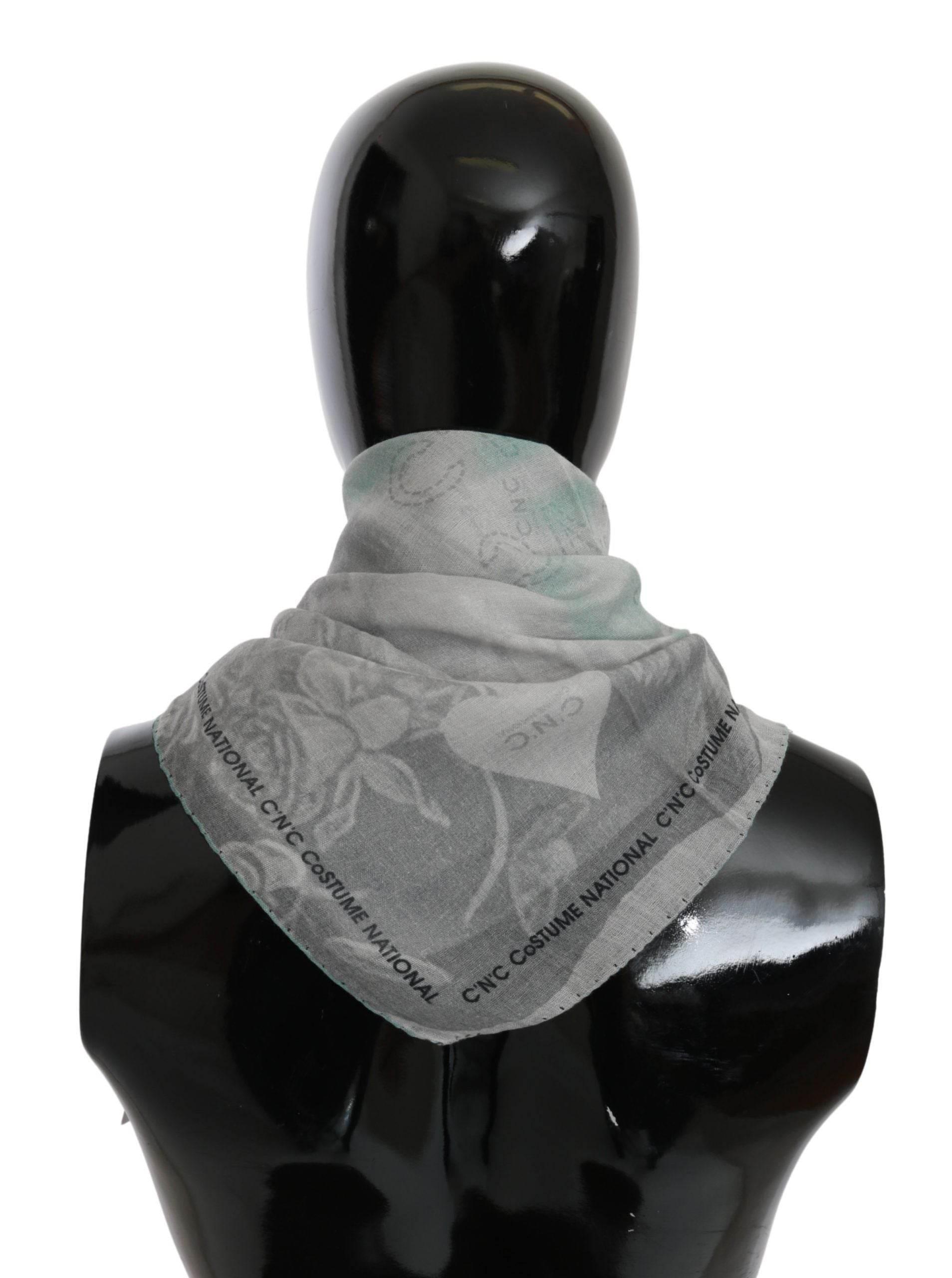 Costume National Gray Silk Shawl Foulard Wrap Scarf - Hilstor