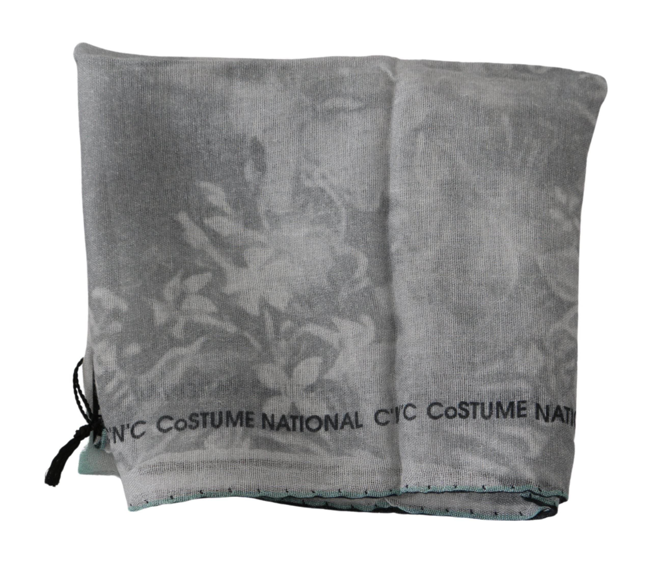 Costume National Gray Silk Shawl Foulard Wrap Scarf - Hilstor