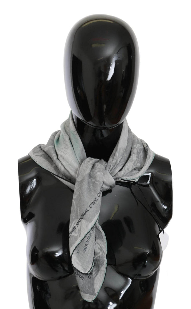 Costume National Gray Silk Shawl Foulard Wrap Scarf - Hilstor