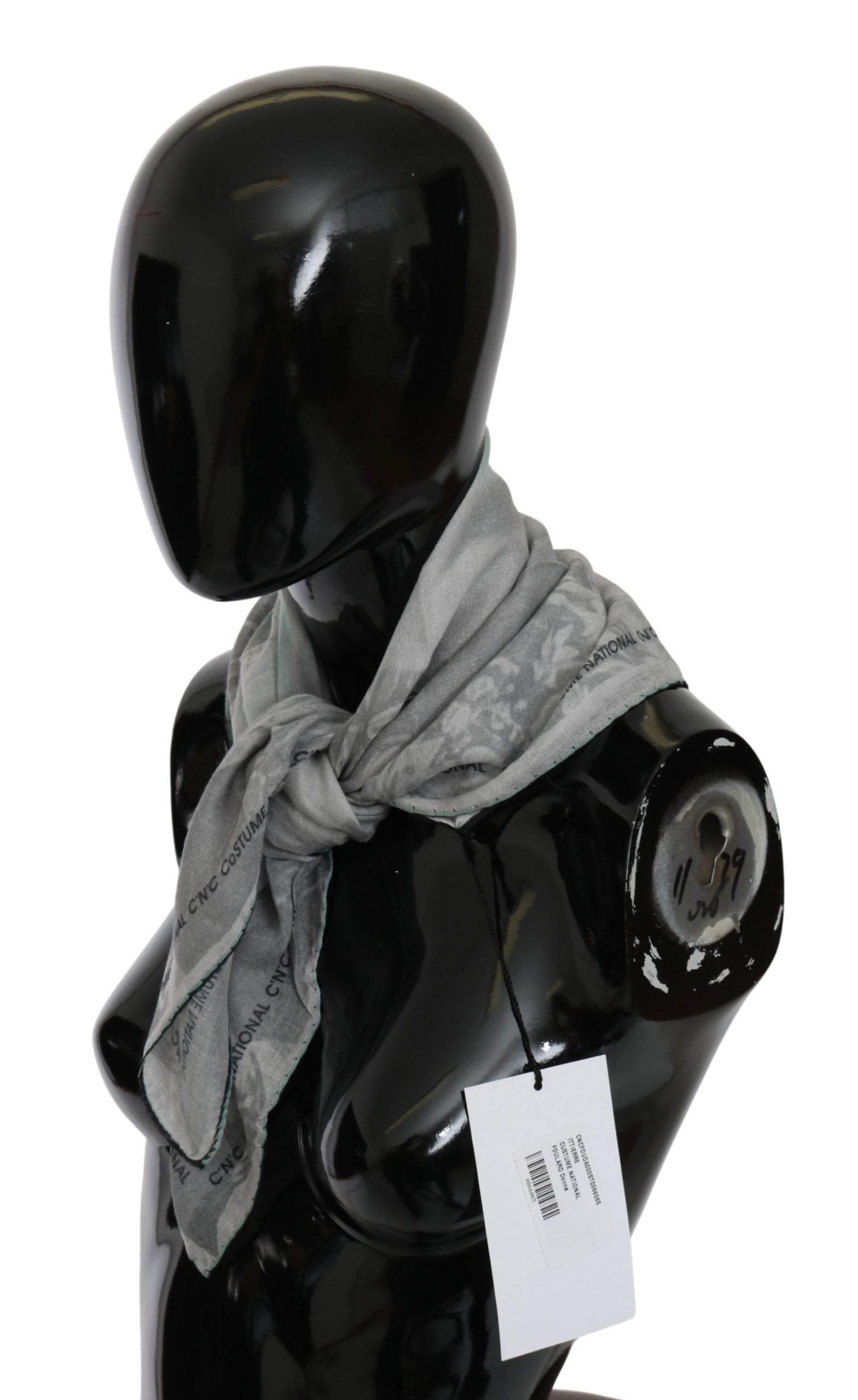 Costume National Gray Silk Shawl Foulard Wrap Scarf - Hilstor