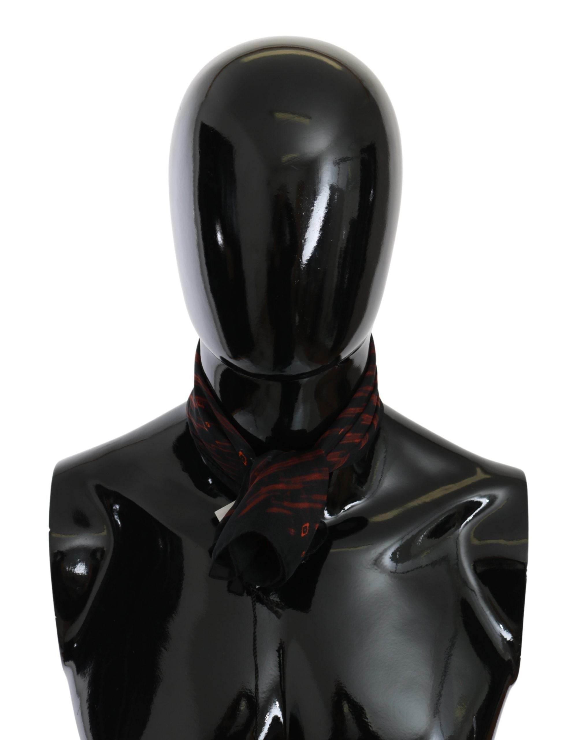 Costume National Black Orange 100% Silk Branded Scarf - Hilstor