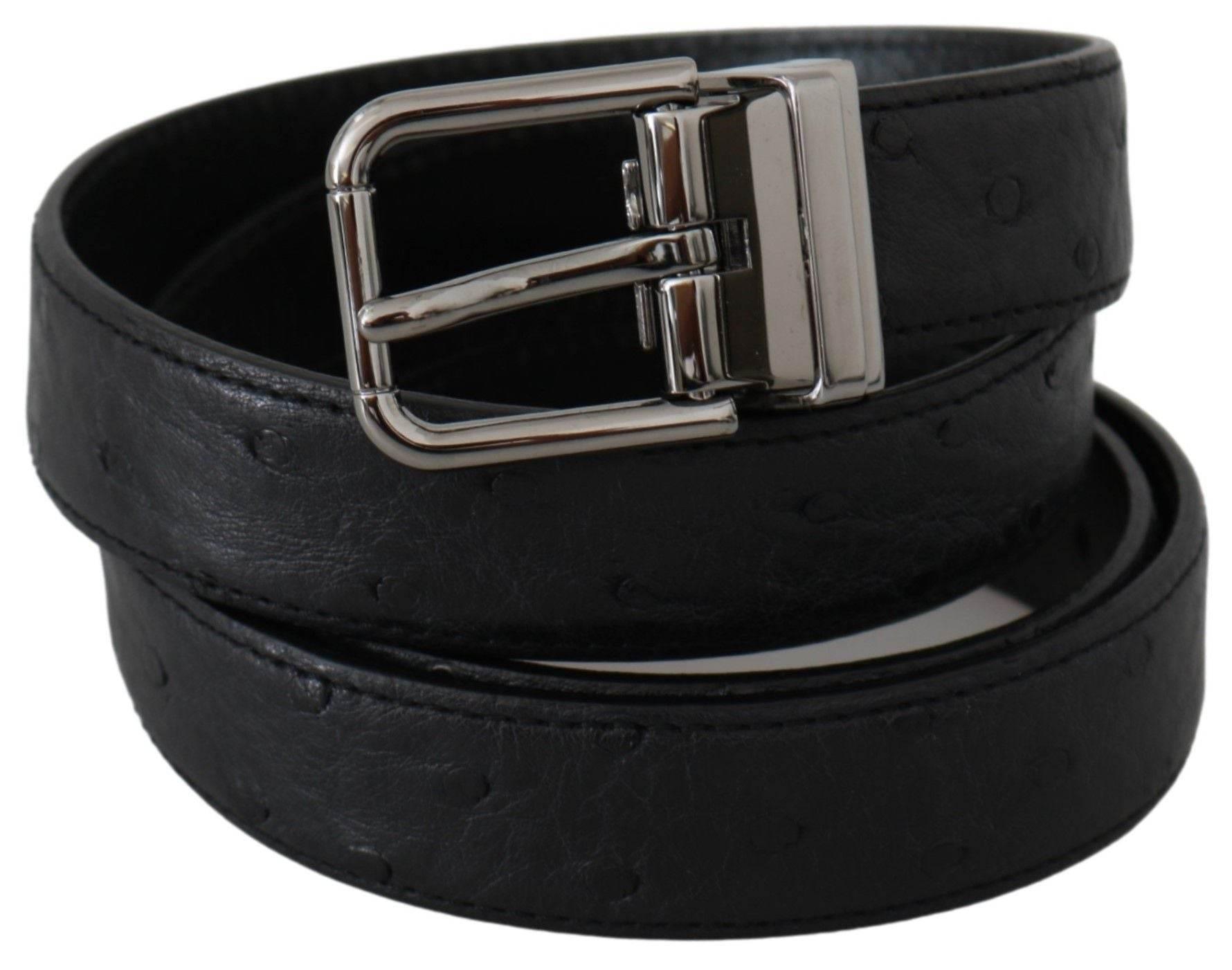 Dolce & Gabbana Black Exotic Skin Pattern Silver Buckle Belt - Hilstor