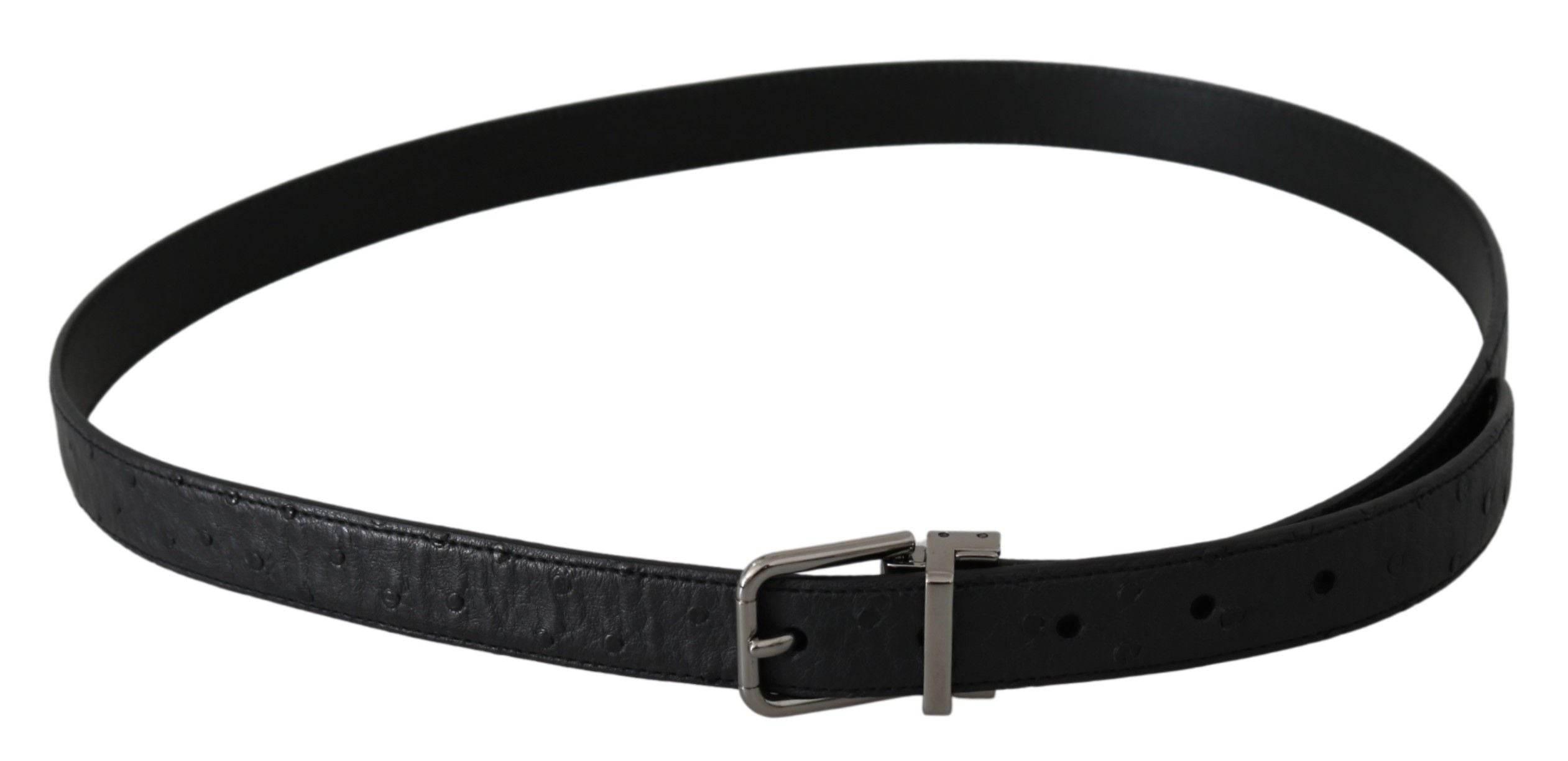 Dolce & Gabbana Black Exotic Skin Pattern Silver Buckle Belt - Hilstor