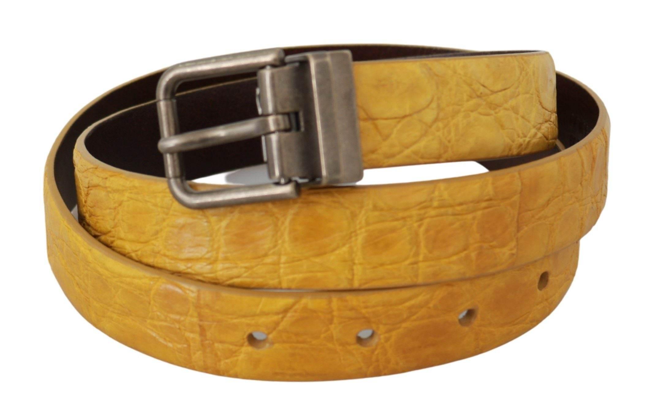 Dolce & Gabbana Yellow Exotic Skin Leather Grey Buckle Belt - Hilstor