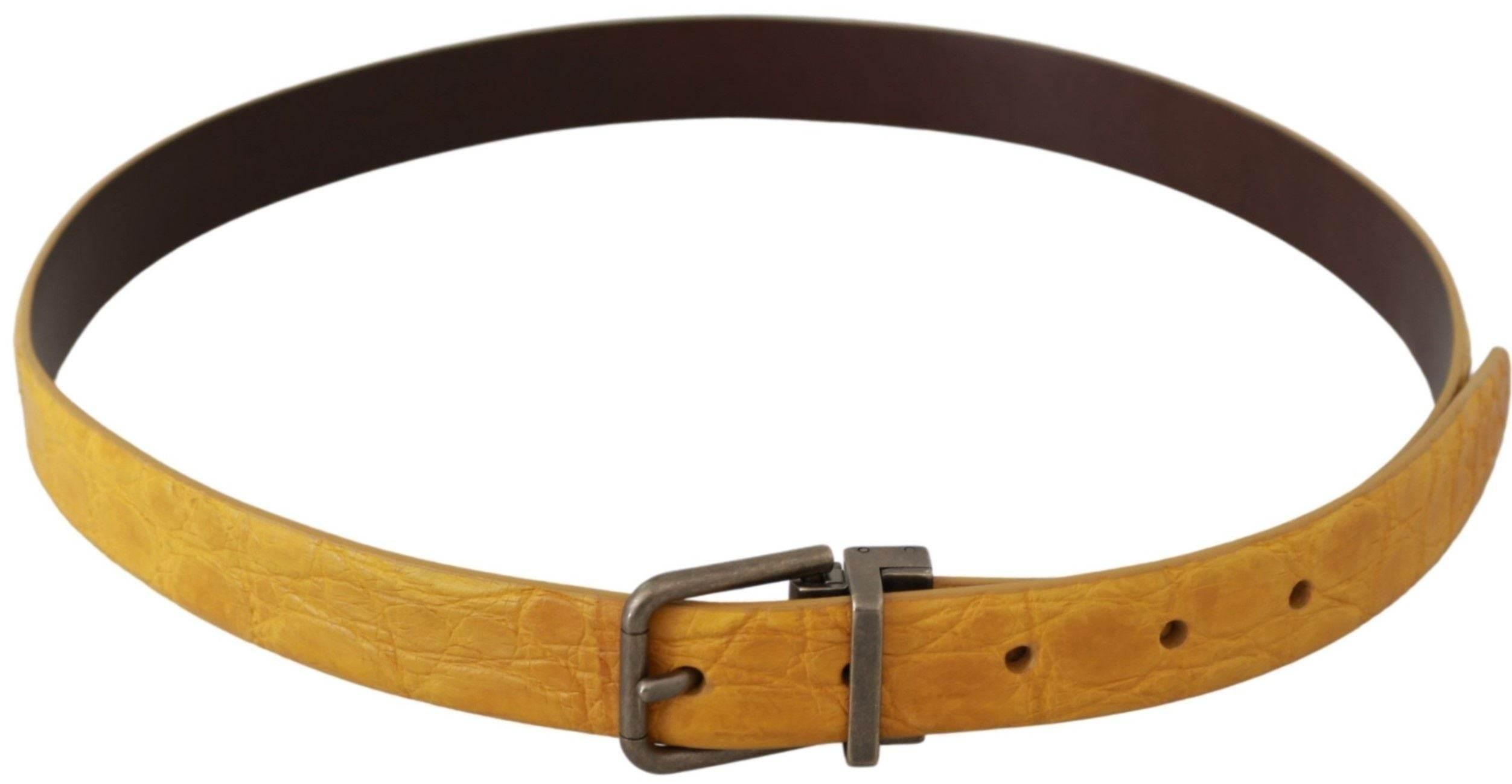 Dolce & Gabbana Yellow Exotic Skin Leather Grey Buckle Belt - Hilstor