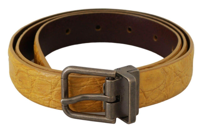 Dolce & Gabbana Yellow Exotic Skin Leather Grey Buckle Belt - Hilstor