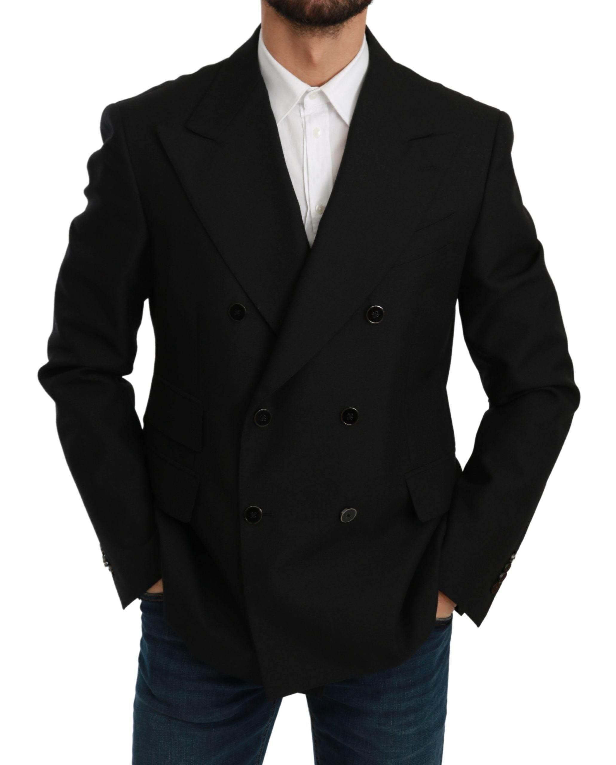 Dolce & Gabbana Black Slim Fit Jacket Coat Wool Blazer - Hilstor