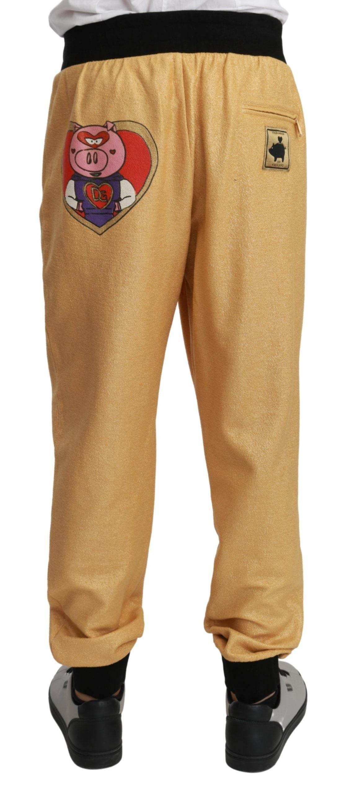 Dolce & Gabbana Gold Year Of The Pig Cotton Mens Pants - Hilstor