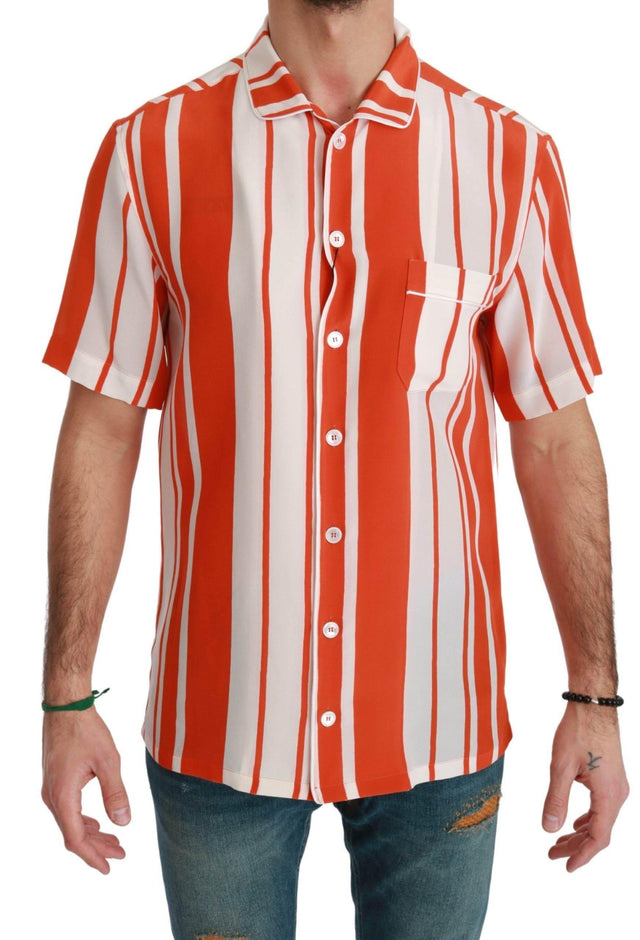 Dolce & Gabbana Elegant Striped Silk Shirt - White & Orange - Hilstor