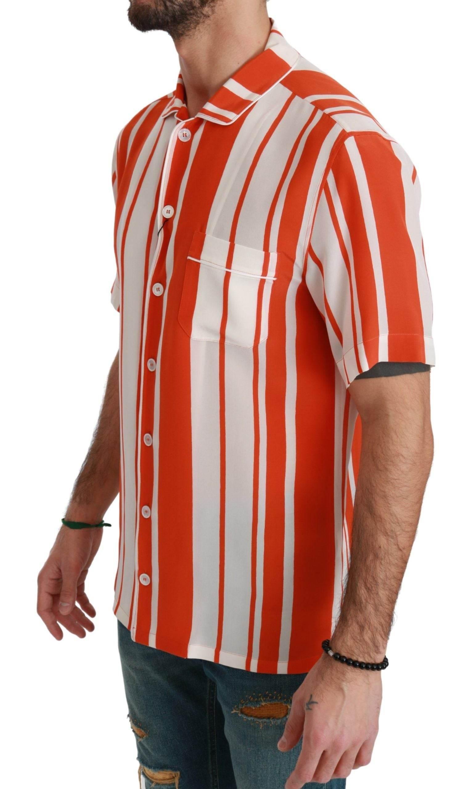 Dolce & Gabbana Elegant Striped Silk Shirt - White & Orange - Hilstor