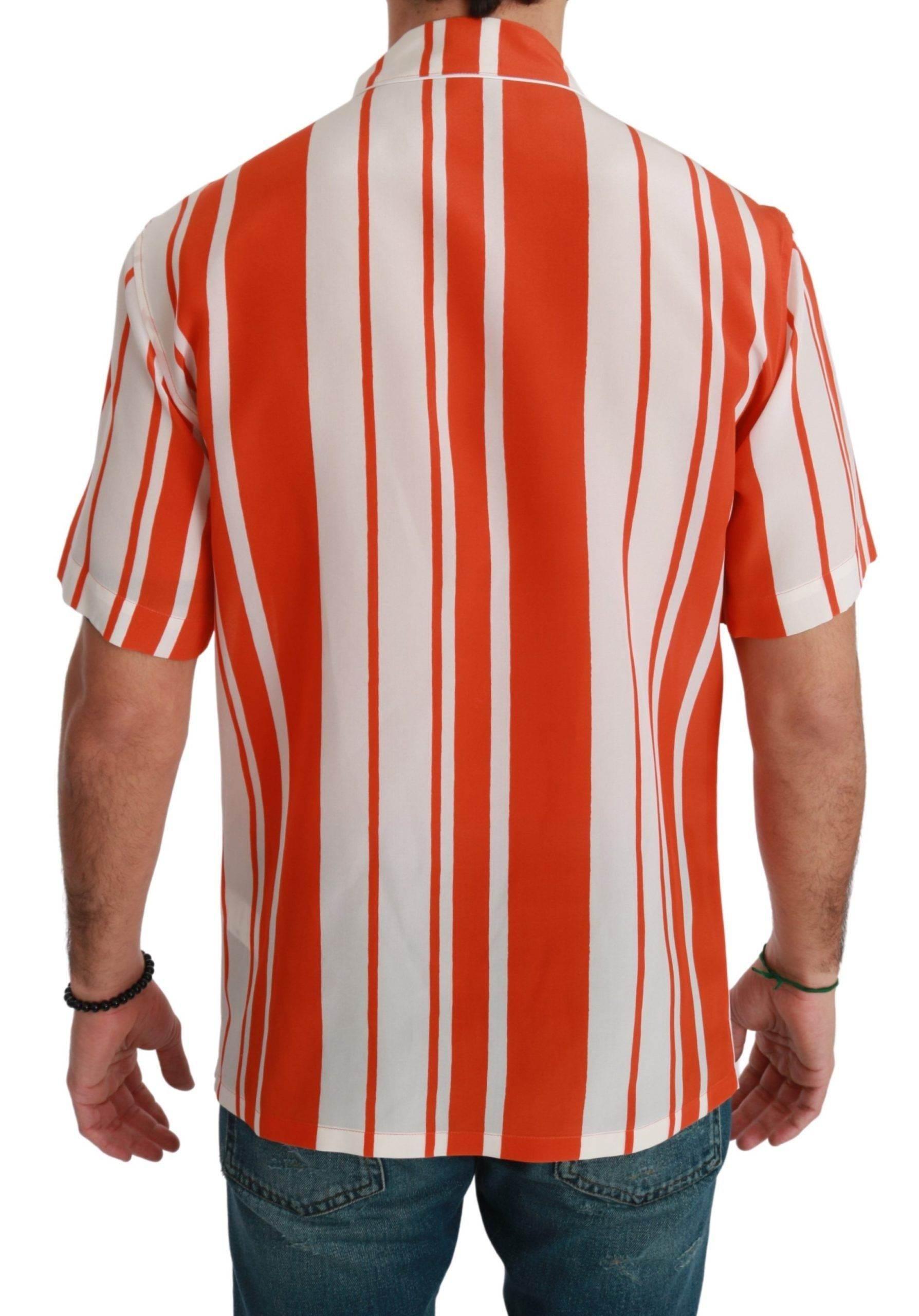 Dolce & Gabbana Elegant Striped Silk Shirt - White & Orange - Hilstor