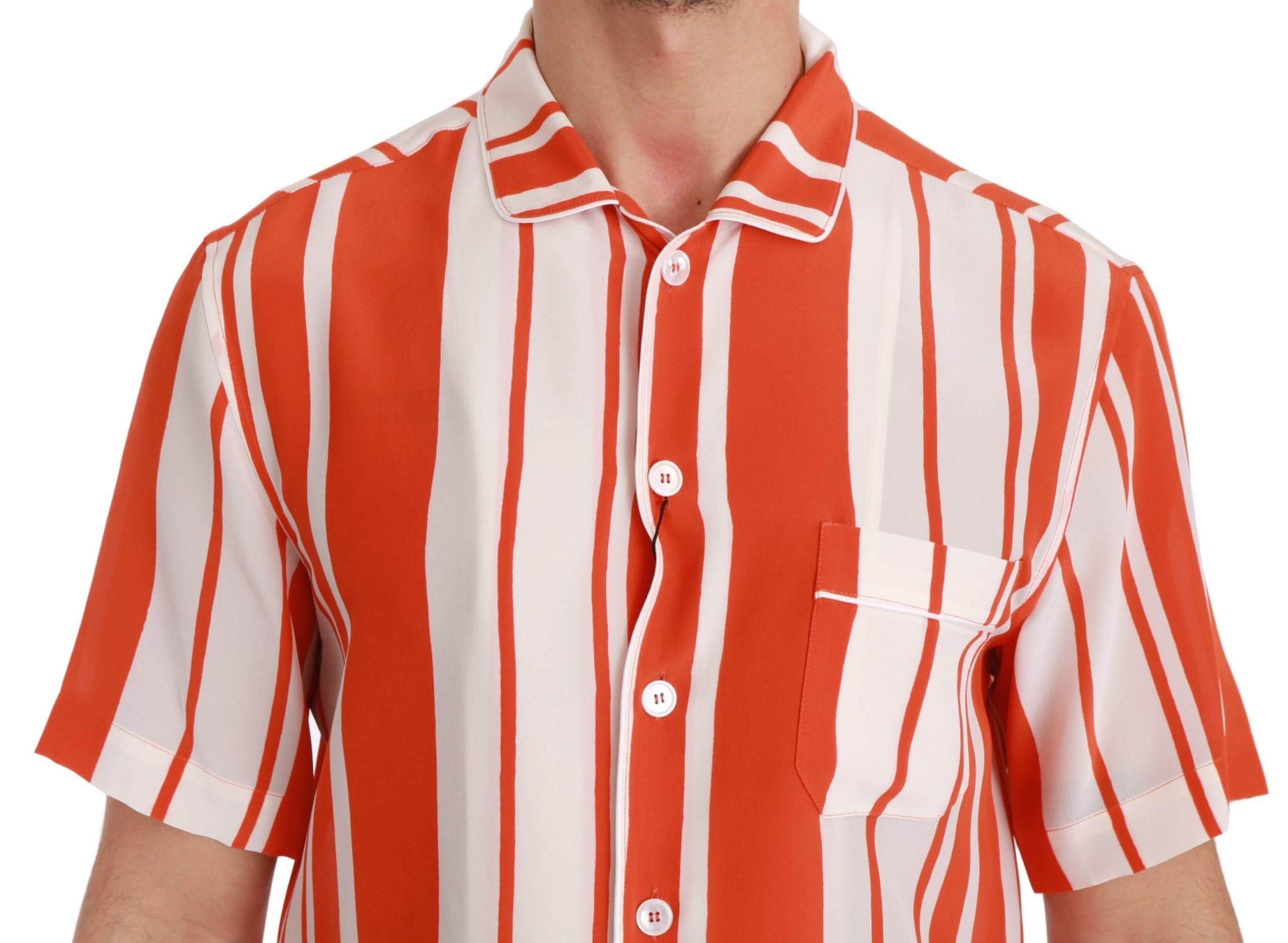 Dolce & Gabbana Elegant Striped Silk Shirt - White & Orange - Hilstor