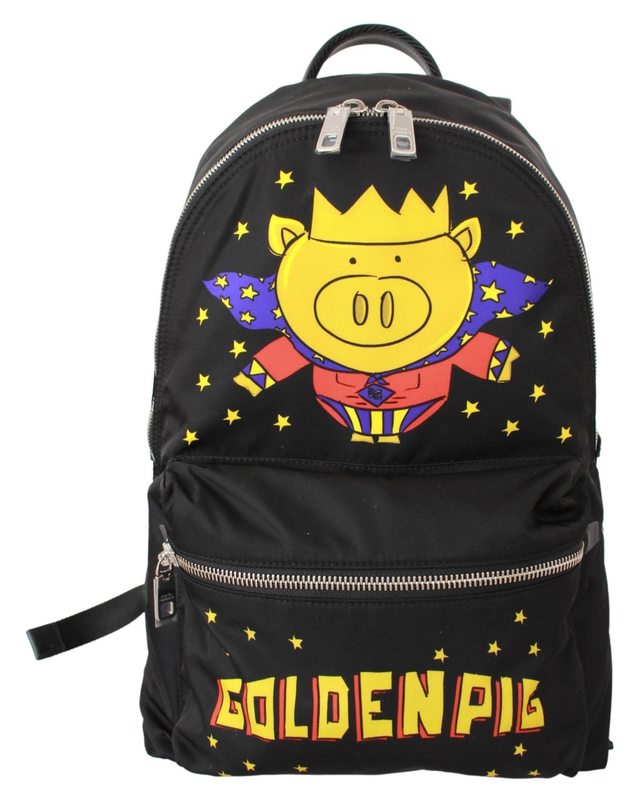 Dolce & Gabbana Black Golden Pig of the Year School Backpack - Hilstor
