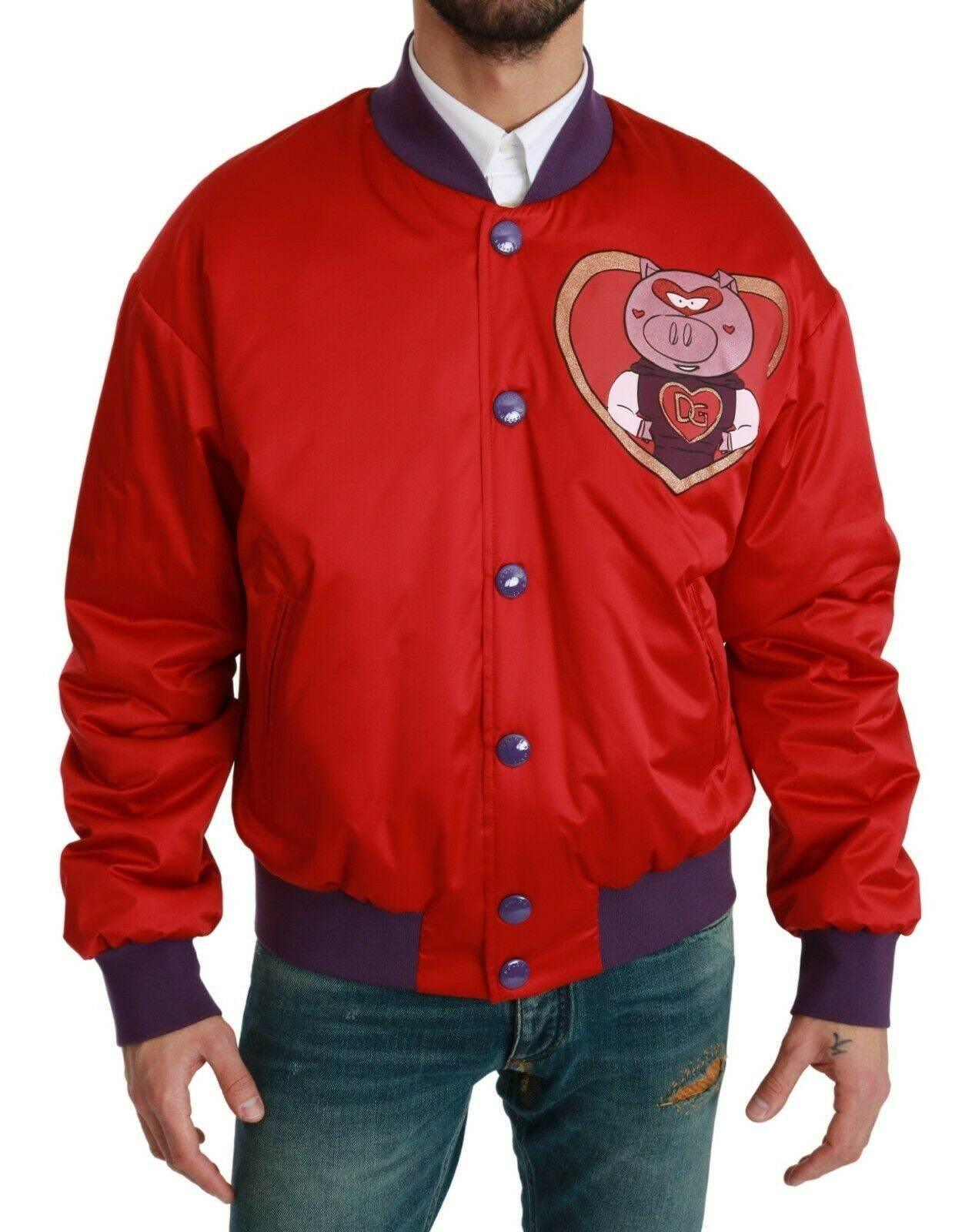 Dolce & Gabbana Vibrant Red Bomber Jacket with Multicolor Motif - Hilstor