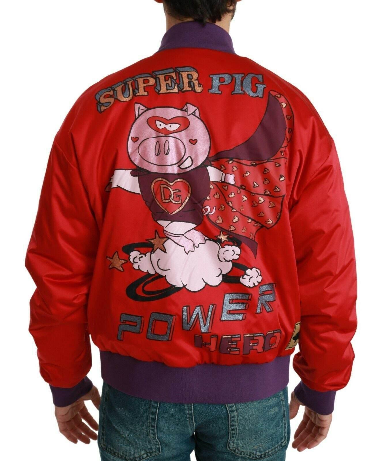 Dolce & Gabbana Vibrant Red Bomber Jacket with Multicolor Motif - Hilstor